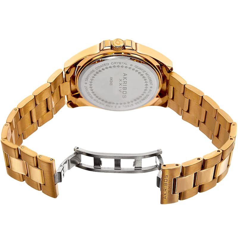 Akribos XXIV Men's Quartz Easy-to-Read Stainless Steel Gold-Tone Bracelet Watch
