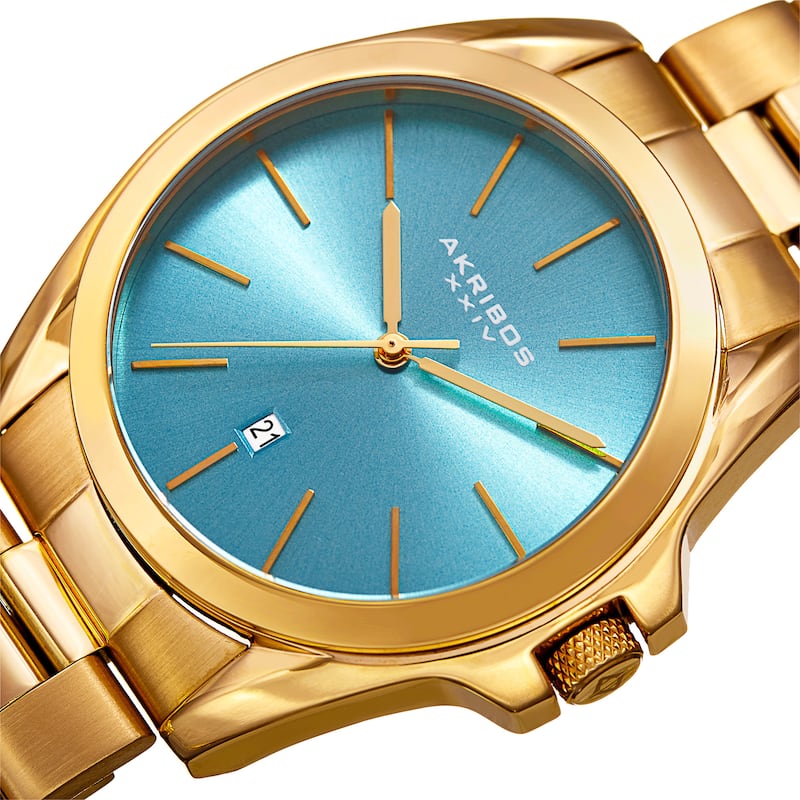 Akribos XXIV Men's Quartz Easy-to-Read Stainless Steel Gold-Tone Bracelet Watch