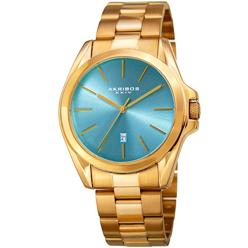 Akribos XXIV Men's Quartz Easy-to-Read Stainless Steel Gold-Tone Bracelet Watch
