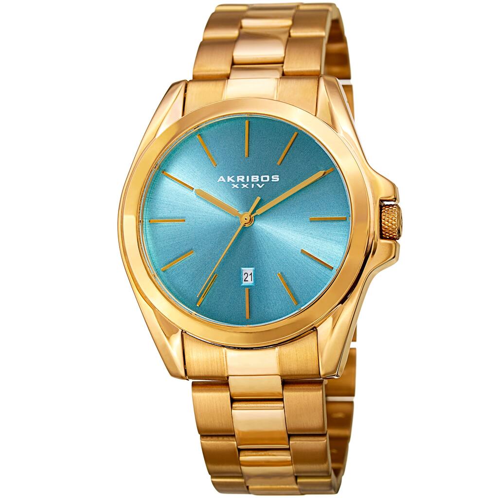 Akribos XXIV Men's Quartz Easy-to-Read Stainless Steel Gold-Tone Bracelet Watch