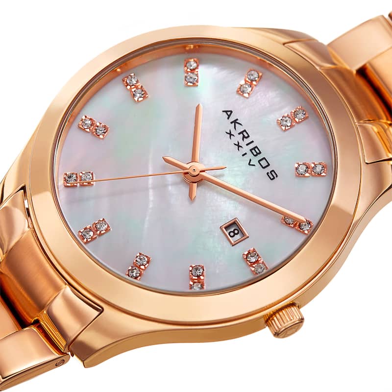 Akribos XXIV Women's Quartz Swarovski Crystal Rose-Tone Stainless Steel Bracelet Watch