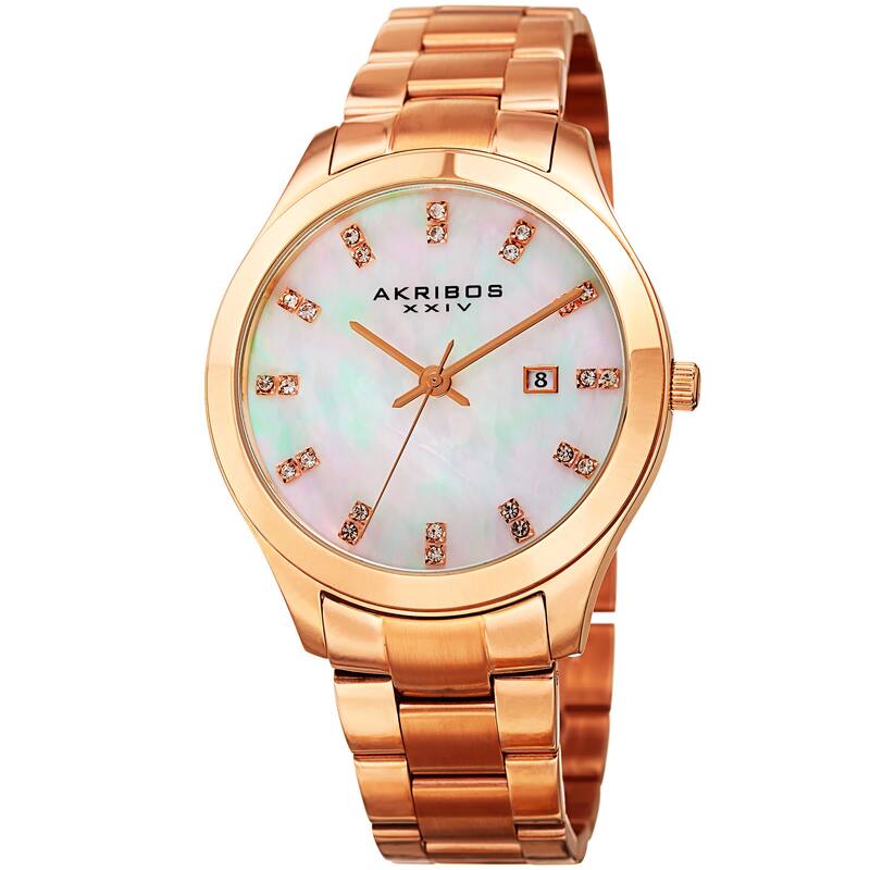 Akribos XXIV Women's Quartz Swarovski Crystal Rose-Tone Stainless Steel Bracelet Watch