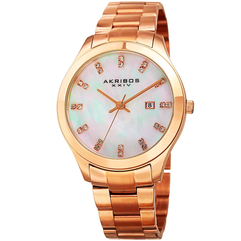 Akribos XXIV Women's Quartz Swarovski Crystal Rose-Tone Stainless Steel Bracelet Watch