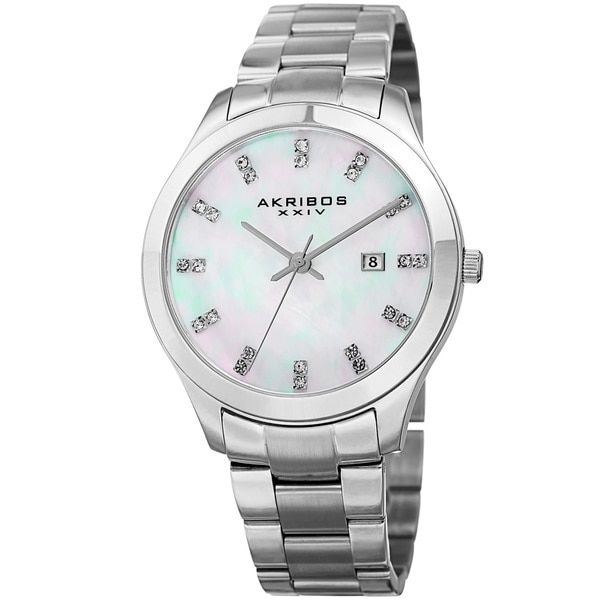 Akribos XXIV Women's Quartz Swarovski Crystal Silver-Tone Stainless Steel Bracelet Watch