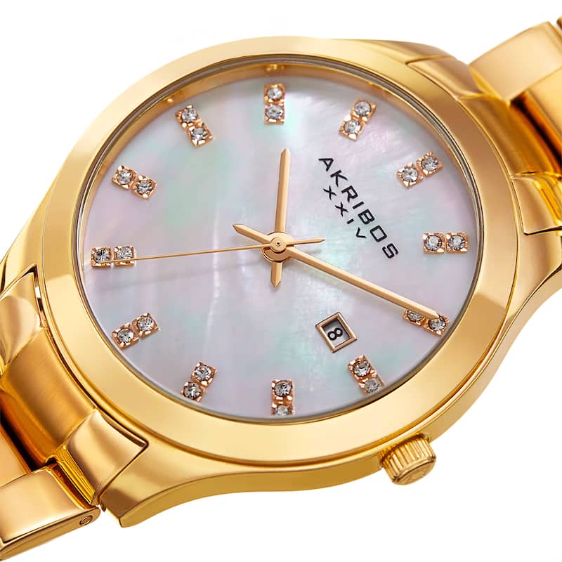 Akribos XXIV Women's Quartz Swarovski Crystal Gold-Tone Stainless Steel Bracelet Watch