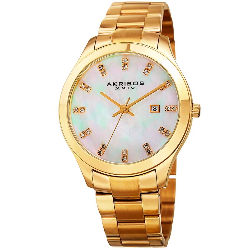 Akribos XXIV Women's Quartz Swarovski Crystal Gold-Tone Stainless Steel Bracelet Watch