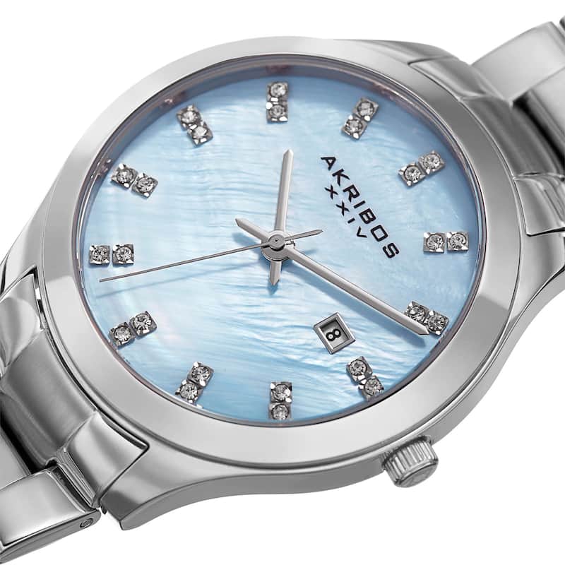 Akribos XXIV Women's Quartz Swarovski Crystal Silver-Tone Stainless Steel Bracelet Watch