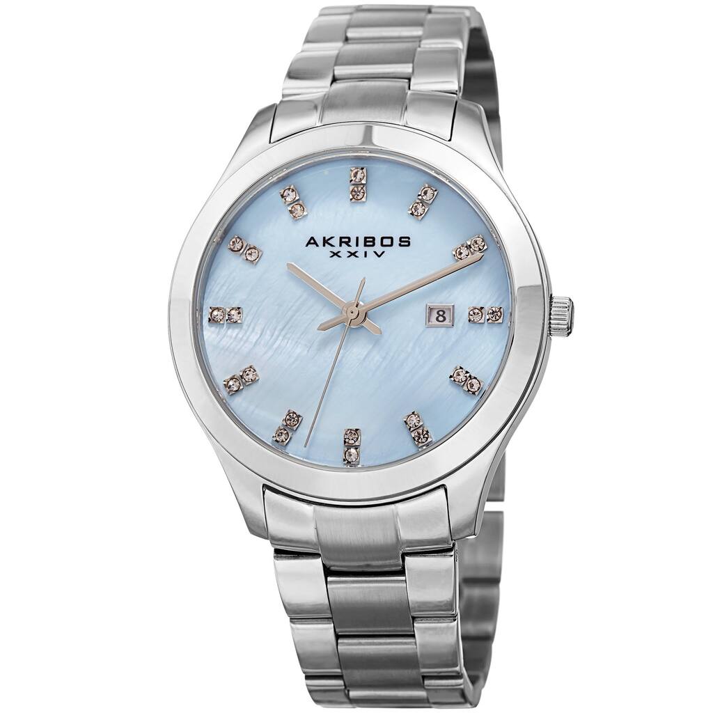 Akribos XXIV Women's Quartz Swarovski Crystal Silver-Tone Stainless Steel Bracelet Watch