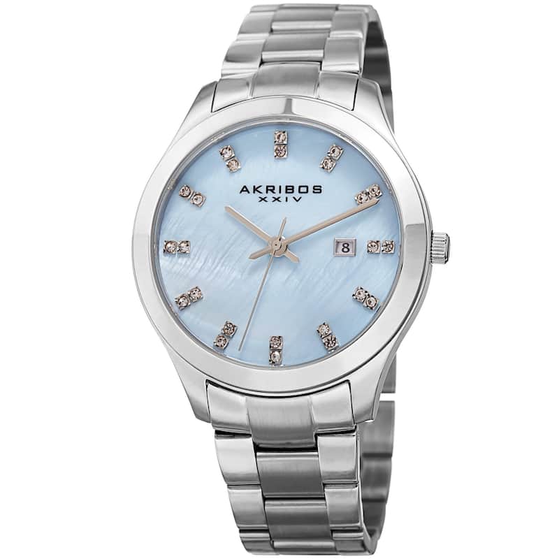 Akribos XXIV Women's Quartz Swarovski Crystal Silver-Tone Stainless Steel Bracelet Watch