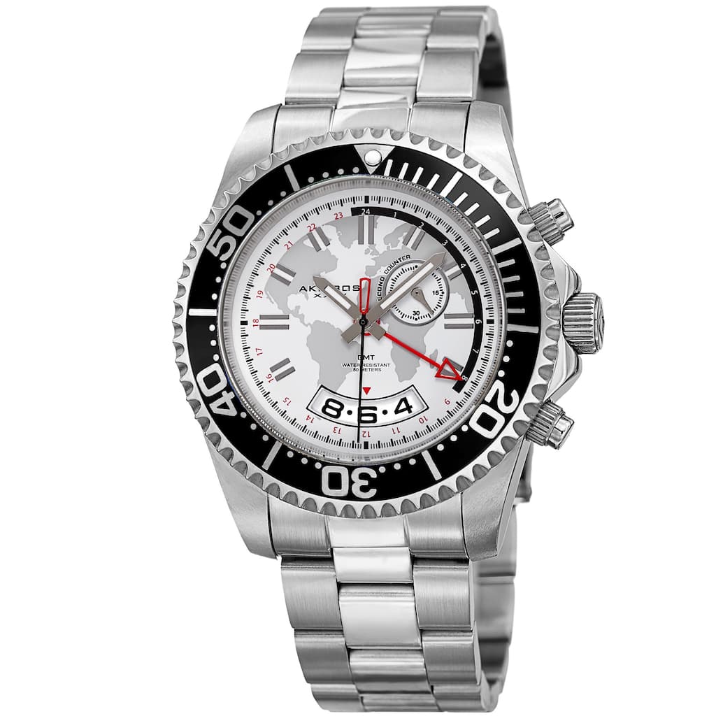 Akribos XXIV Men's Quartz Multifunction Silver-Tone Stainless Steel Bracelet Watch