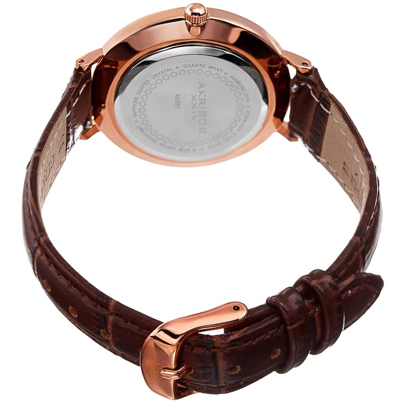 Akribos XXIV Women's Quartz Diamond Interchangeable Leather Brown Strap Watch