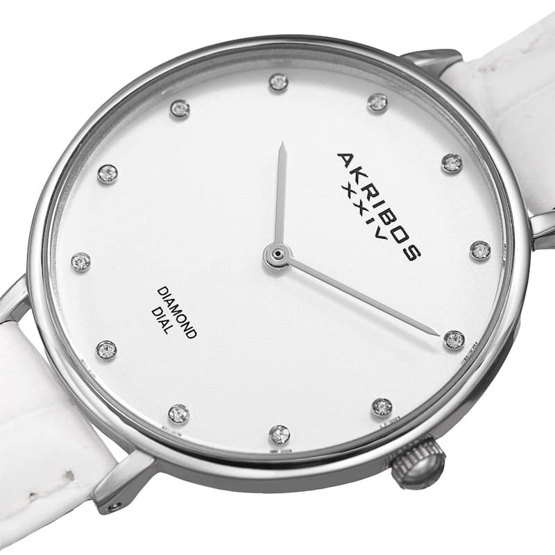 Akribos XXIV Women's Quartz Diamond Interchangeable Leather White Strap Watch