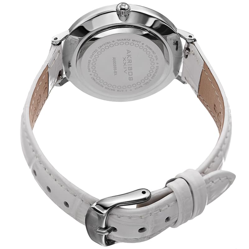 Akribos XXIV Women's Quartz Diamond Interchangeable Leather White Strap Watch