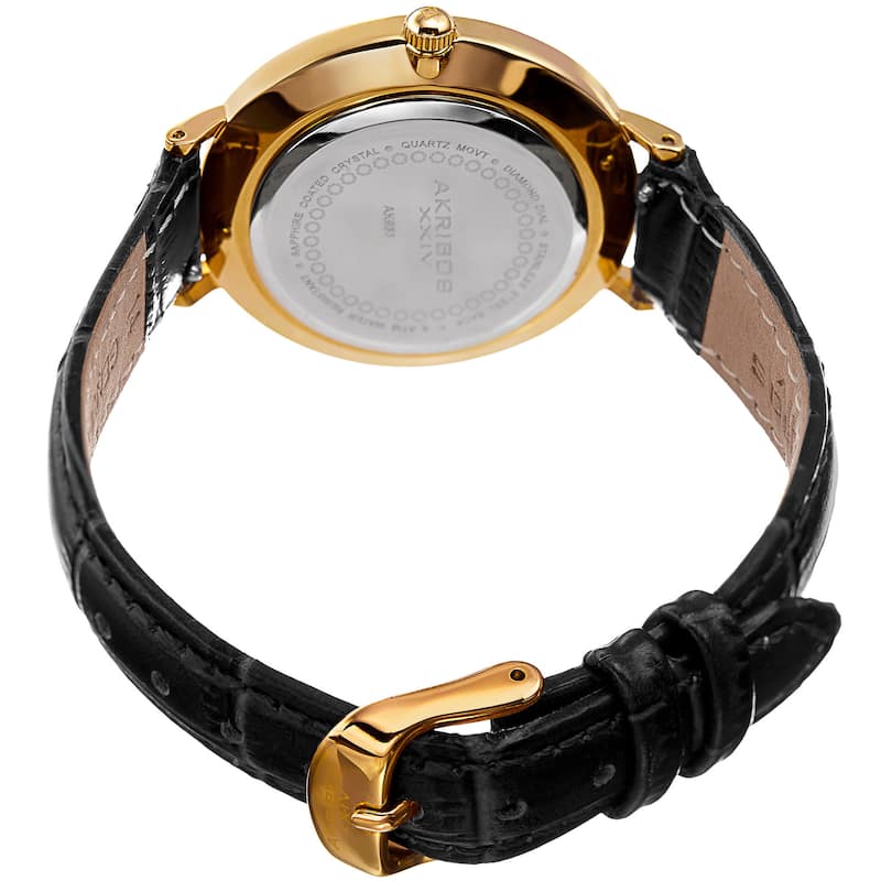 Akribos XXIV Women's Quartz Diamond Interchangeable Leather Black Strap Watch