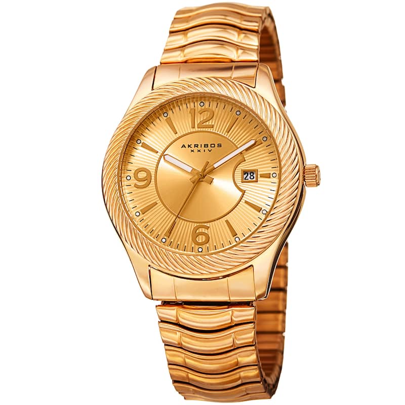 Akribos XXIV Women's Quartz Date Stainless Steel Gold-Tone Bracelet Watch
