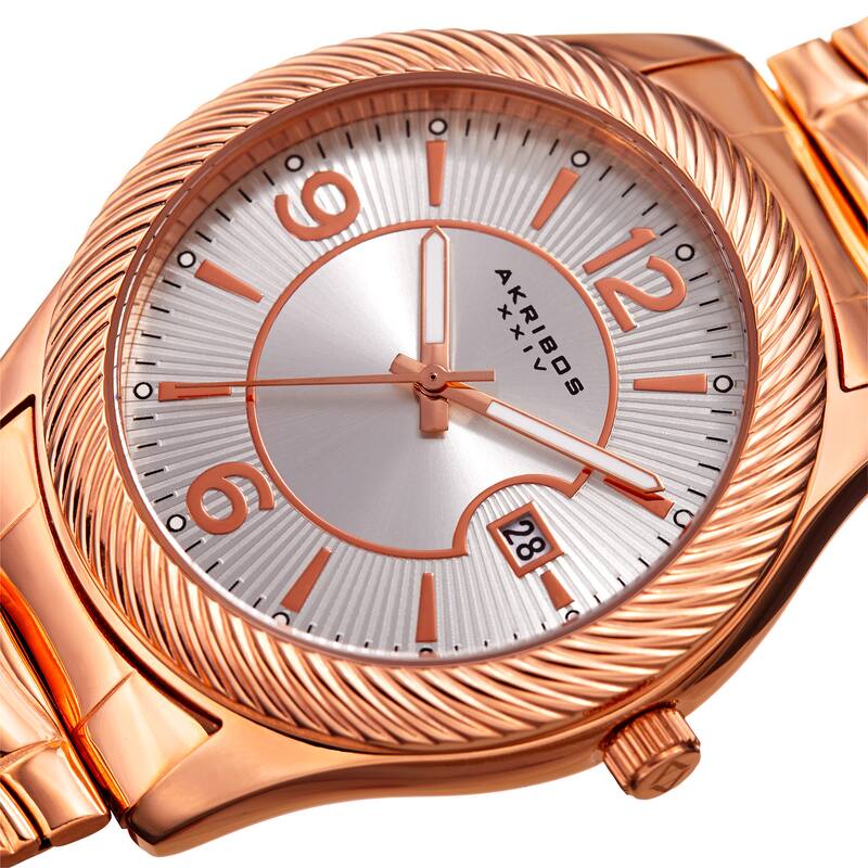 Akribos XXIV Women's Quartz Date Stainless Steel Rose-Tone Bracelet Watch