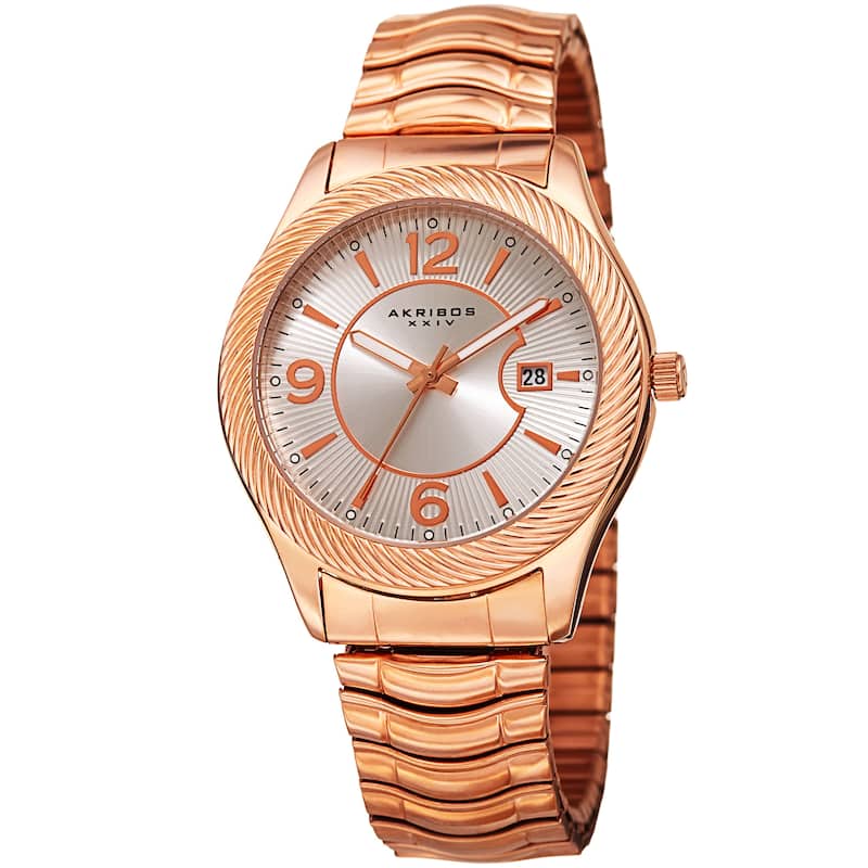 Akribos XXIV Women's Quartz Date Stainless Steel Rose-Tone Bracelet Watch