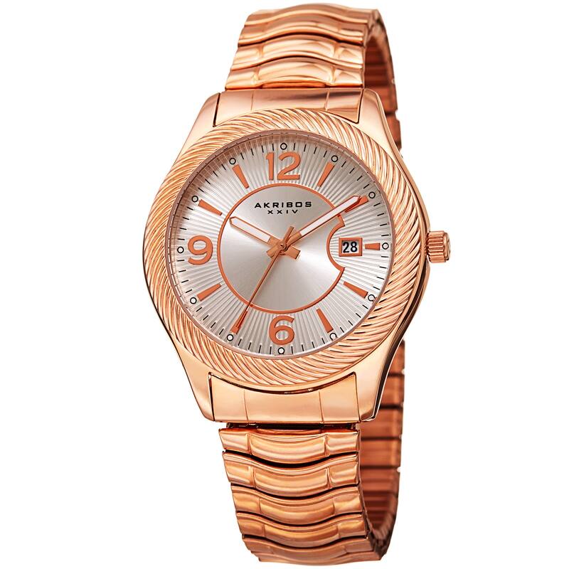 Akribos XXIV Women's Quartz Date Stainless Steel Rose-Tone Bracelet Watch