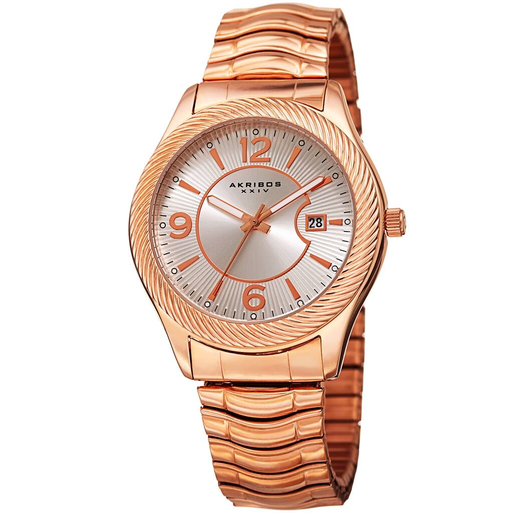 Akribos XXIV Women's Quartz Date Stainless Steel Rose-Tone Bracelet Watch