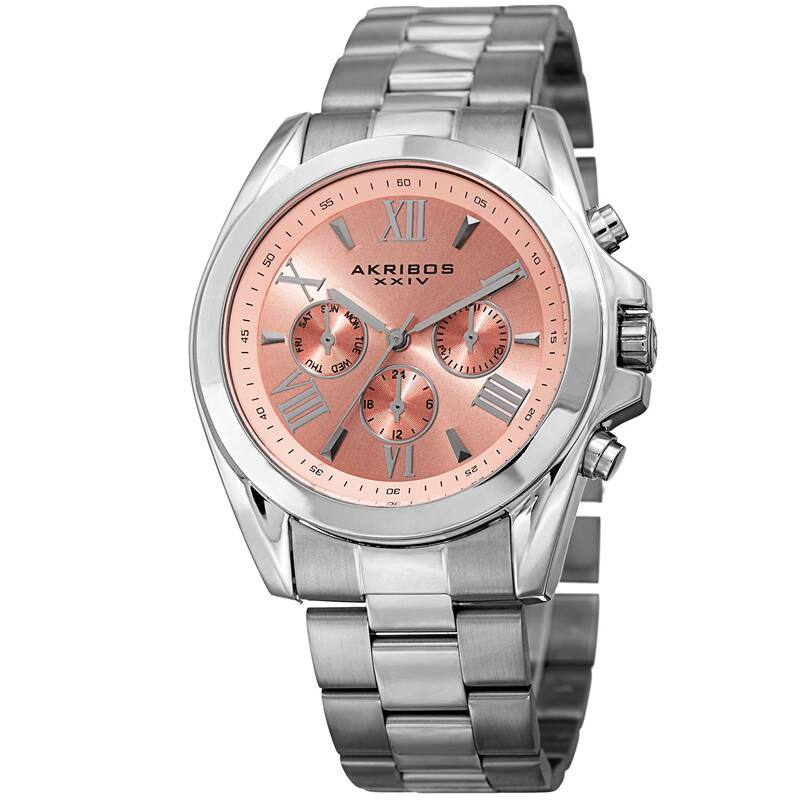 Akribos XXIV Women's Quartz Multifunction Stainless Steel Silver-Tone Bracelet Watch