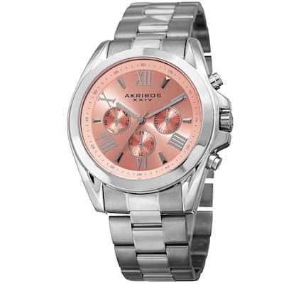 Akribos XXIV Women's Quartz Multifunction Stainless Steel Silver-Tone Bracelet Watch