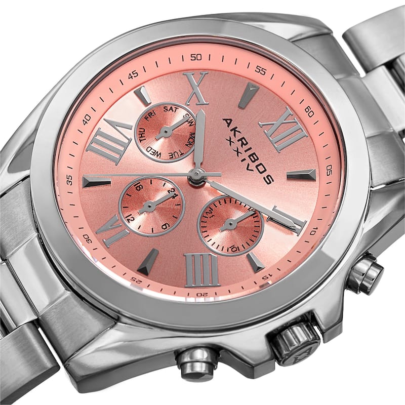 Akribos XXIV Women's Quartz Multifunction Stainless Steel Silver-Tone Bracelet Watch