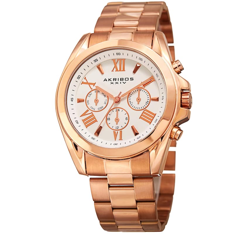 Akribos XXIV Women's Quartz Multifunction Stainless Steel Rose-Tone Bracelet Watch