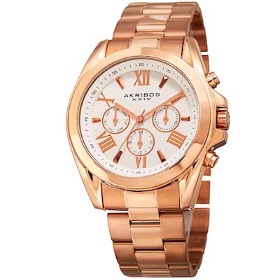 Akribos XXIV Women's Quartz Multifunction Stainless Steel Rose-Tone Bracelet Watch