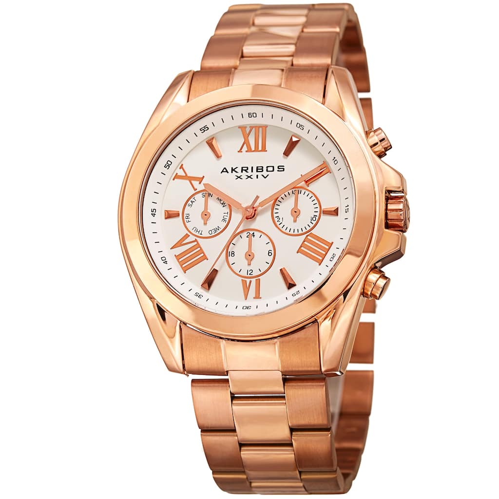 Akribos XXIV Women's Quartz Multifunction Stainless Steel Rose-Tone Bracelet Watch