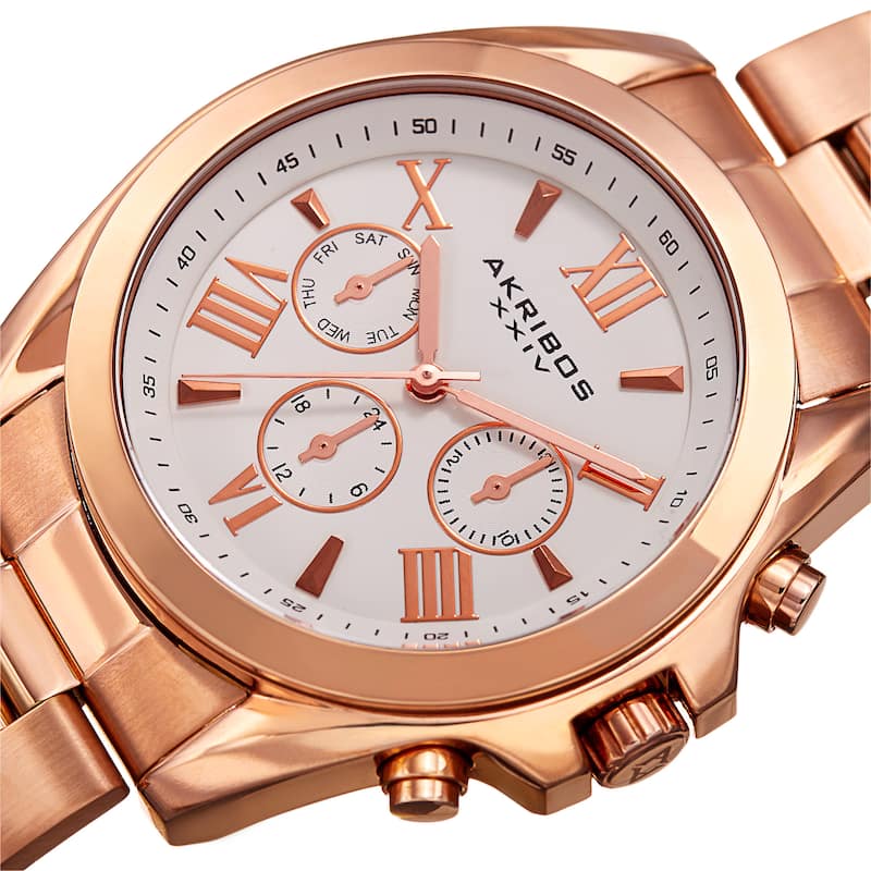 Akribos XXIV Women's Quartz Multifunction Stainless Steel Rose-Tone Bracelet Watch