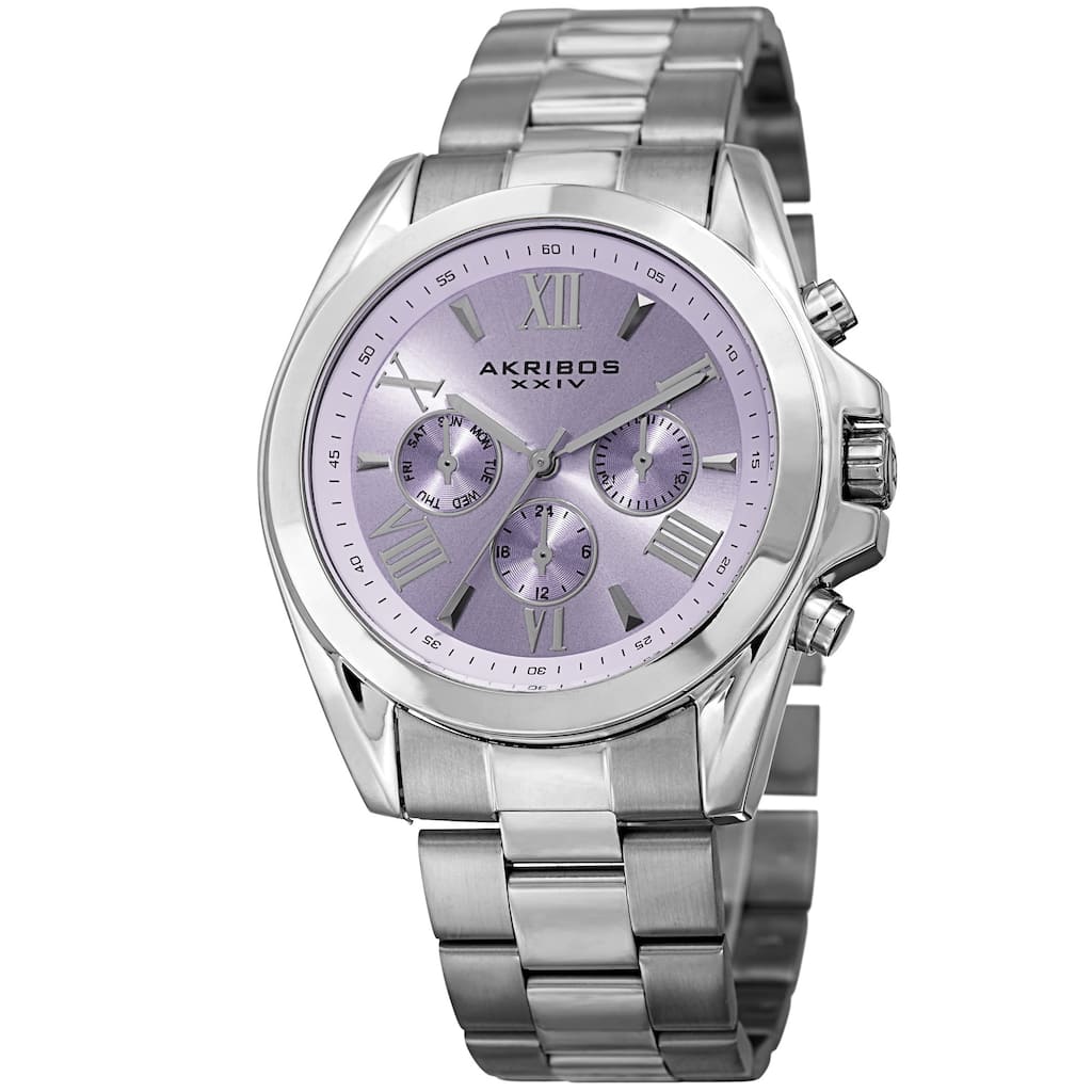 Akribos XXIV Women's Quartz Multifunction Stainless Steel Silver-Tone Bracelet Watch