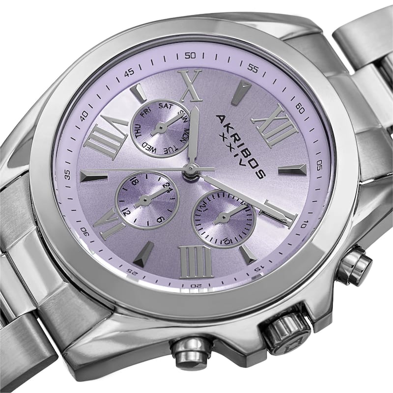 Akribos XXIV Women's Quartz Multifunction Stainless Steel Silver-Tone Bracelet Watch