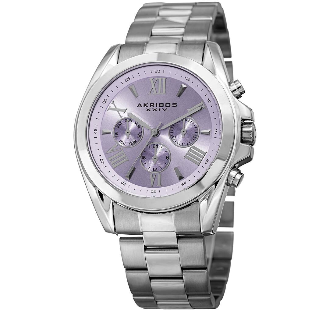 Akribos XXIV Women's Quartz Multifunction Stainless Steel Silver-Tone Bracelet Watch