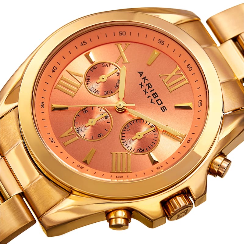 Akribos XXIV Women's Quartz Multifunction Stainless Steel Gold-Tone Bracelet Watch
