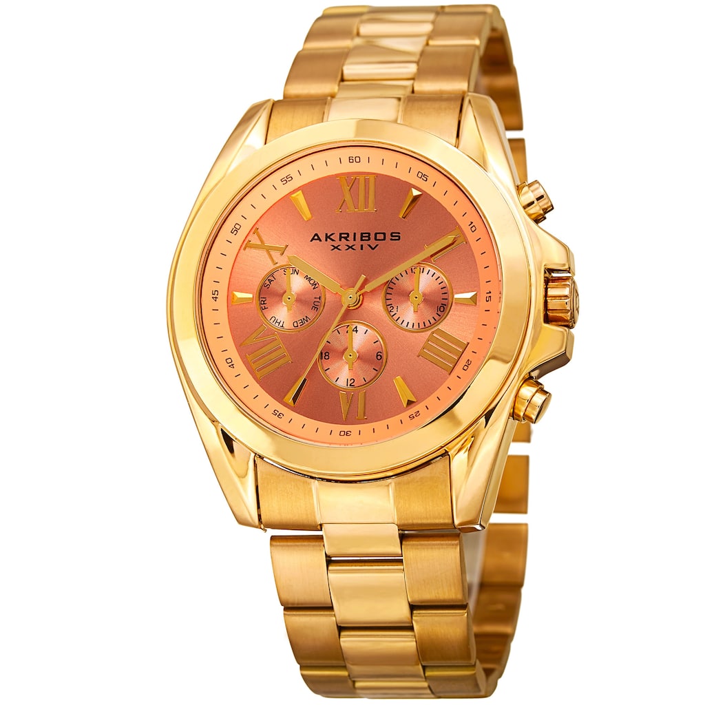 Akribos XXIV Women's Quartz Multifunction Stainless Steel Gold-Tone Bracelet Watch