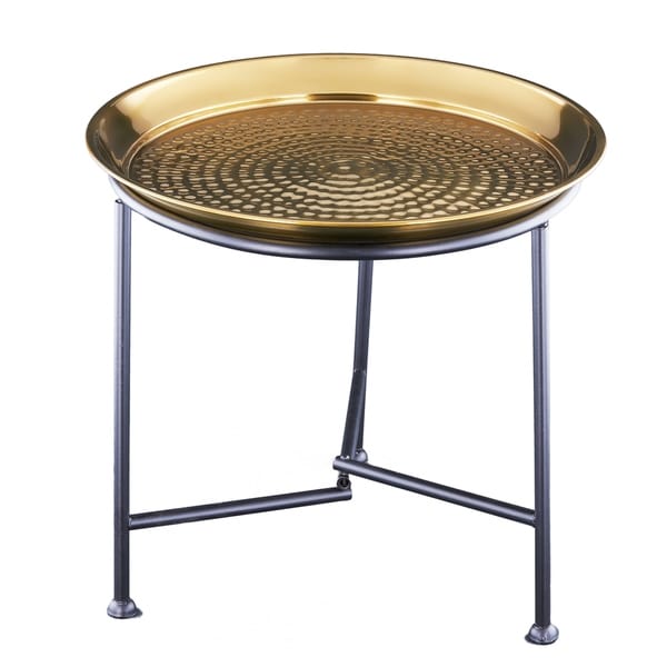 Old Dutch Gold Metal Hammered Tray and Stand