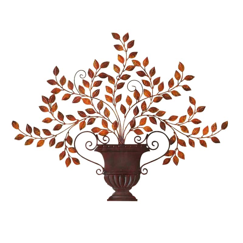 Urn and Leaf Hand-Painted Metal Wall Accent Art