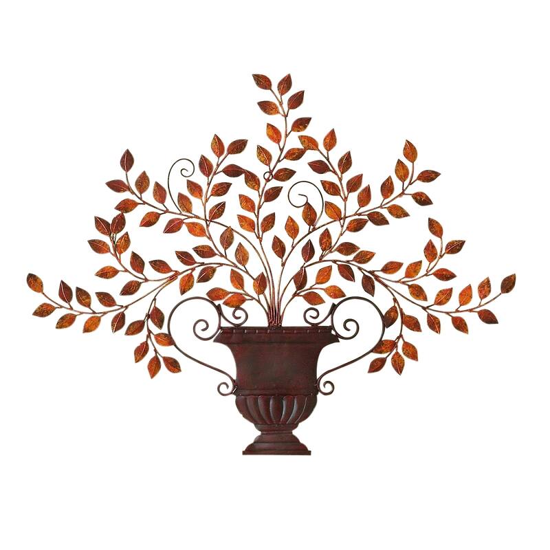 Urn and Leaf Hand-Painted Metal Wall Accent Art
