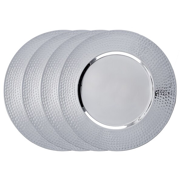 Old Dutch Silver Stainless Steel 16-inch Hammered Rim Charger Plate (Pack of 4)