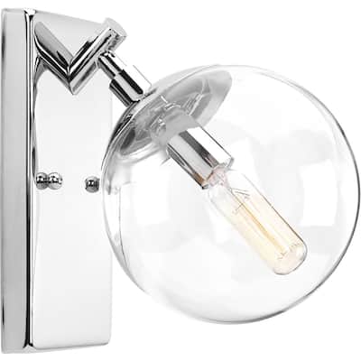 Mod Collection 1-Light Polished Chrome Clear Glass Mid-Century Modern Bath Vanity Light