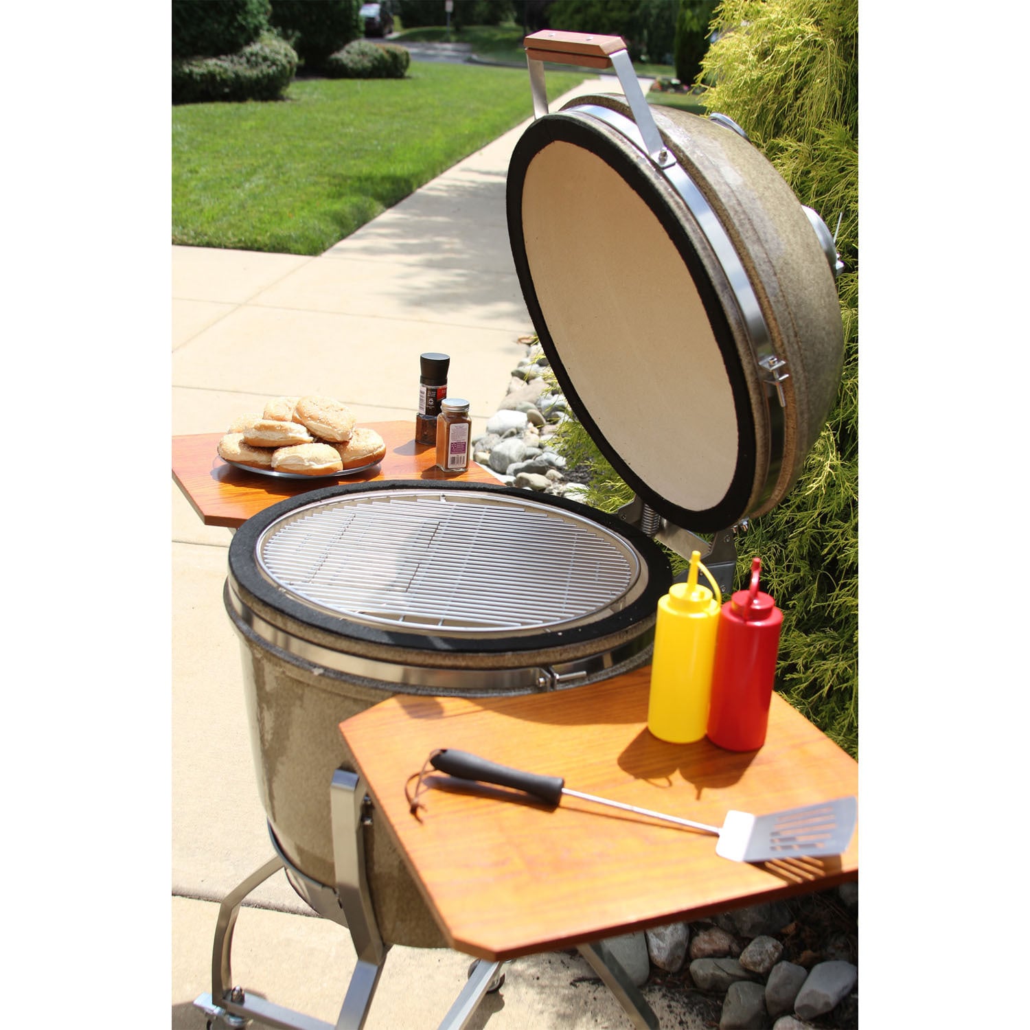 Hanover Ceramic Kamado Grill with Stainless Steel Cart and