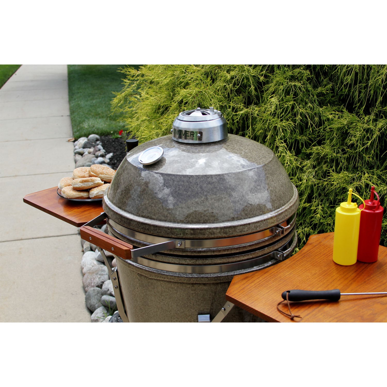 Hanover Ceramic Kamado Grill with Stainless Steel Cart and Accessories  Package