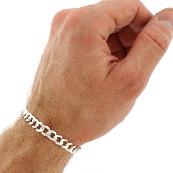 Solid 925 Sterling Silver Mens Italian 5mm Cuban Curb Link Chain Bracelet 7-9
