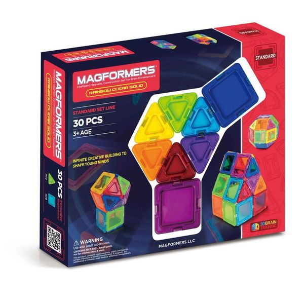 Magformers Rainbow Clear Solid Plastic 30-piece Magnetic Building Set