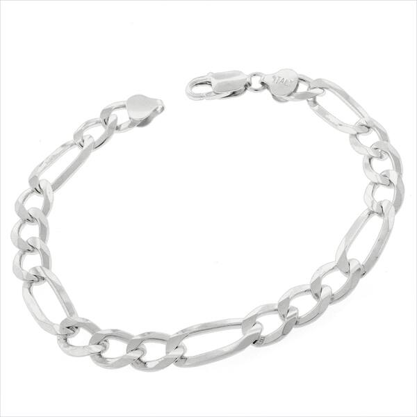 slide 1 of 3, Authentic Solid Sterling Silver 8.5mm Figaro Link ITProLux Bracelet Chain 8.5", 9", Made In Italy, Men & Women