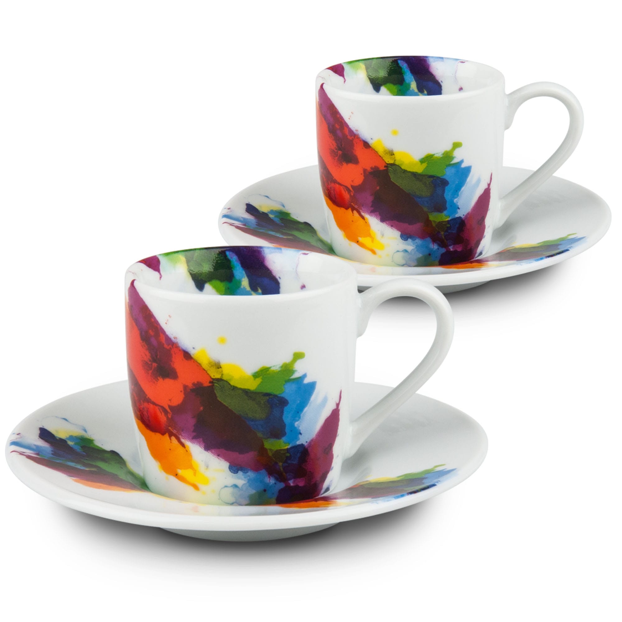 Konitz Coffee Bar Espresso Cups and Saucers, 2-Ounce, White, Set of 4