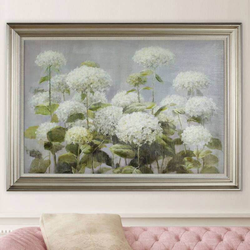 Danhui Nai 'White Hydrangea Garden' Framed Canvas Art - Blue