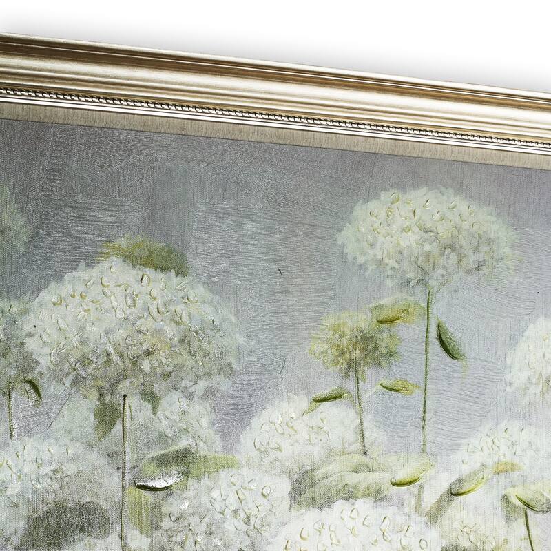 Danhui Nai 'White Hydrangea Garden' Framed Canvas Art - Blue