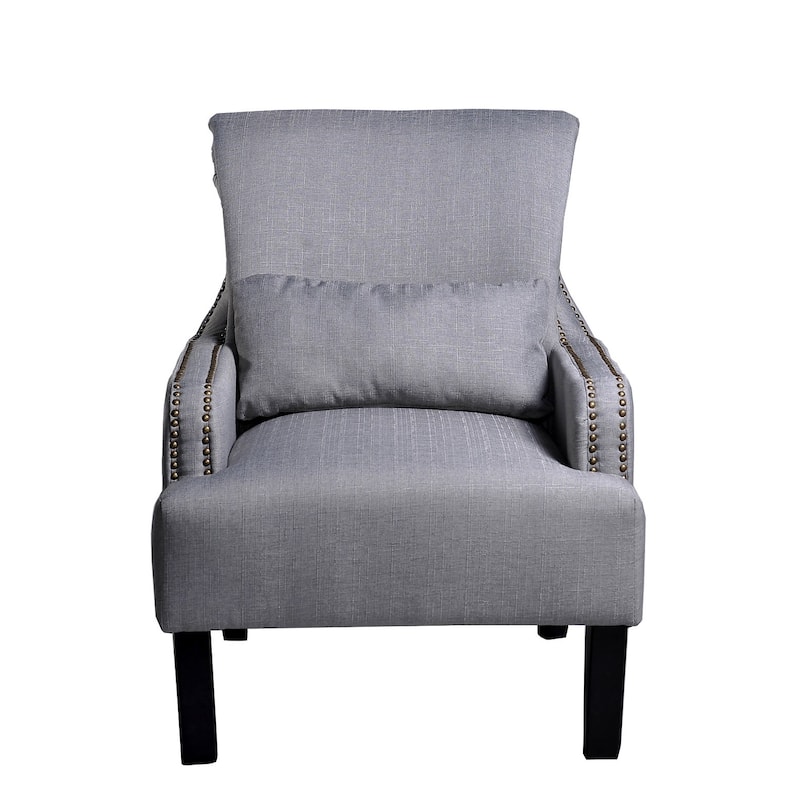 Grey/Beige Fabric/Foam/Wood Contemporary Nailhead Upholstered Club Chair - Grey