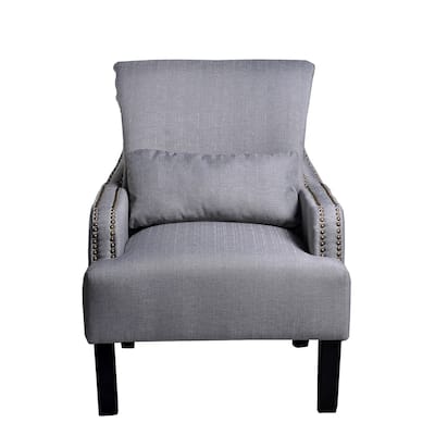 Grey/Beige Fabric/Foam/Wood Contemporary Nailhead Upholstered Club Chair